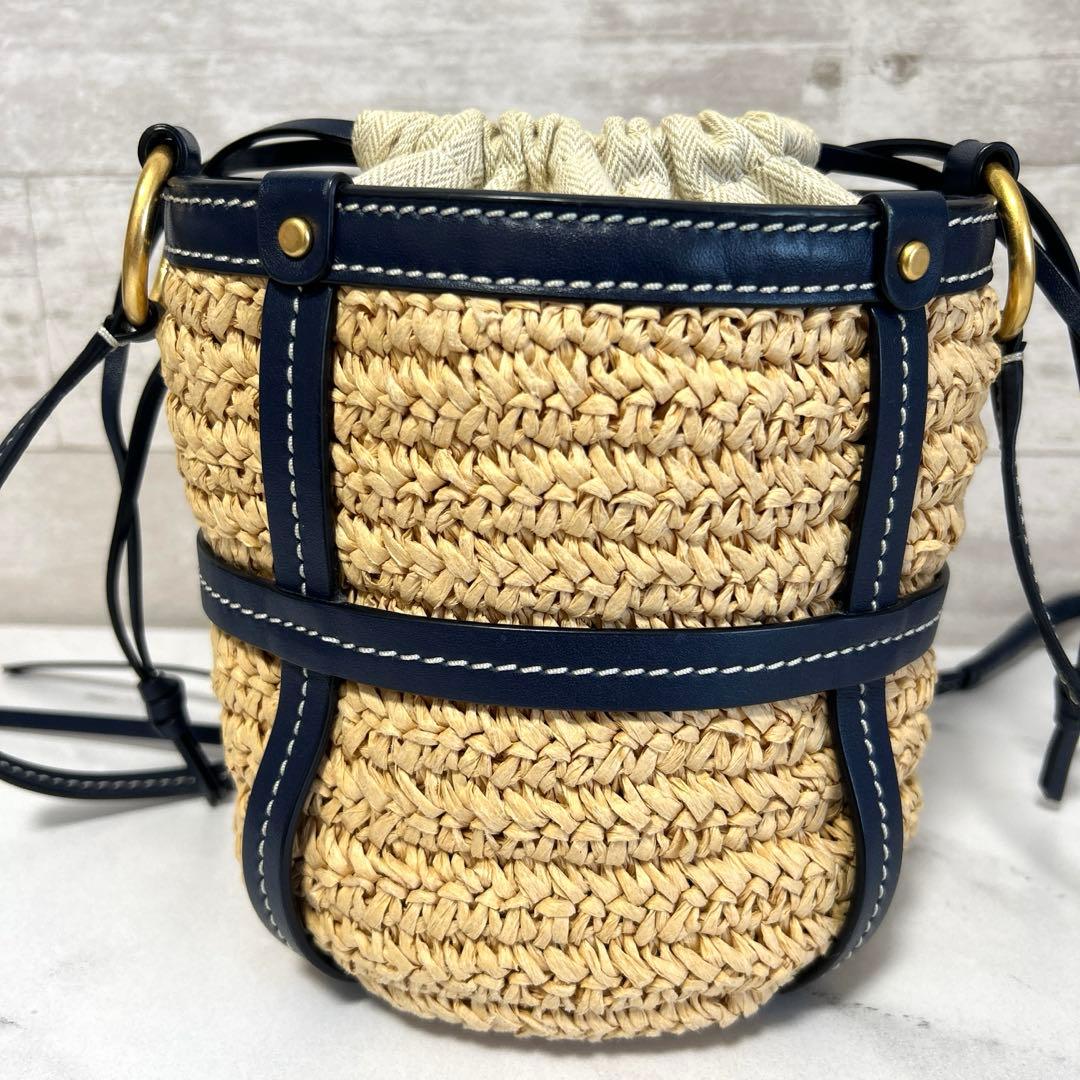 美品　トリーバーチ　Miller Straw Mini Bucket Bag