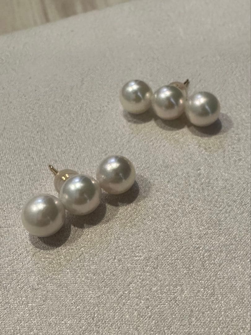 楽天ルベミール／あこや真珠３連パールピアス K18 7.5～8.0mm