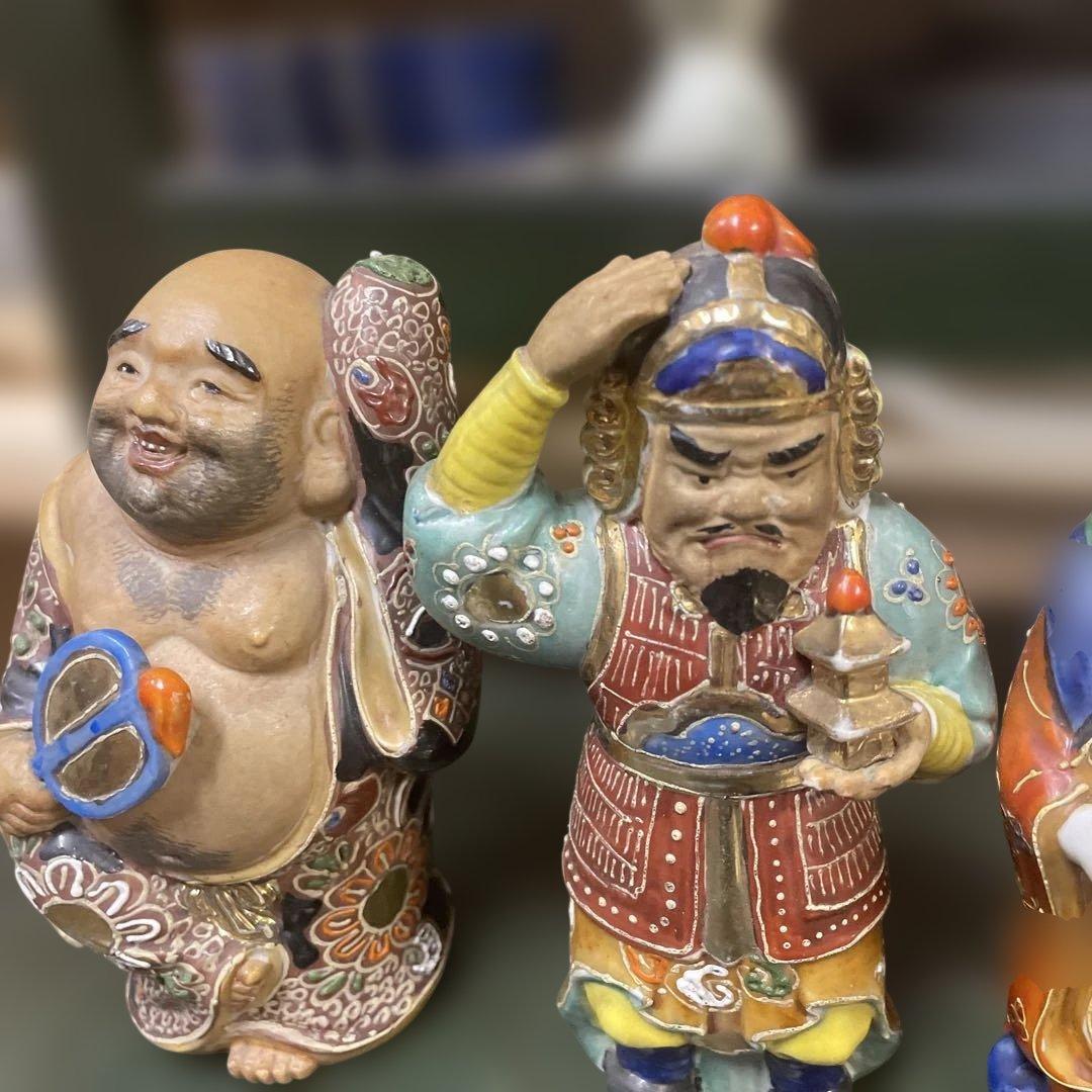 九谷焼七福神像 陶器置物 多色　古美術　骨董　アンティーク　石川県