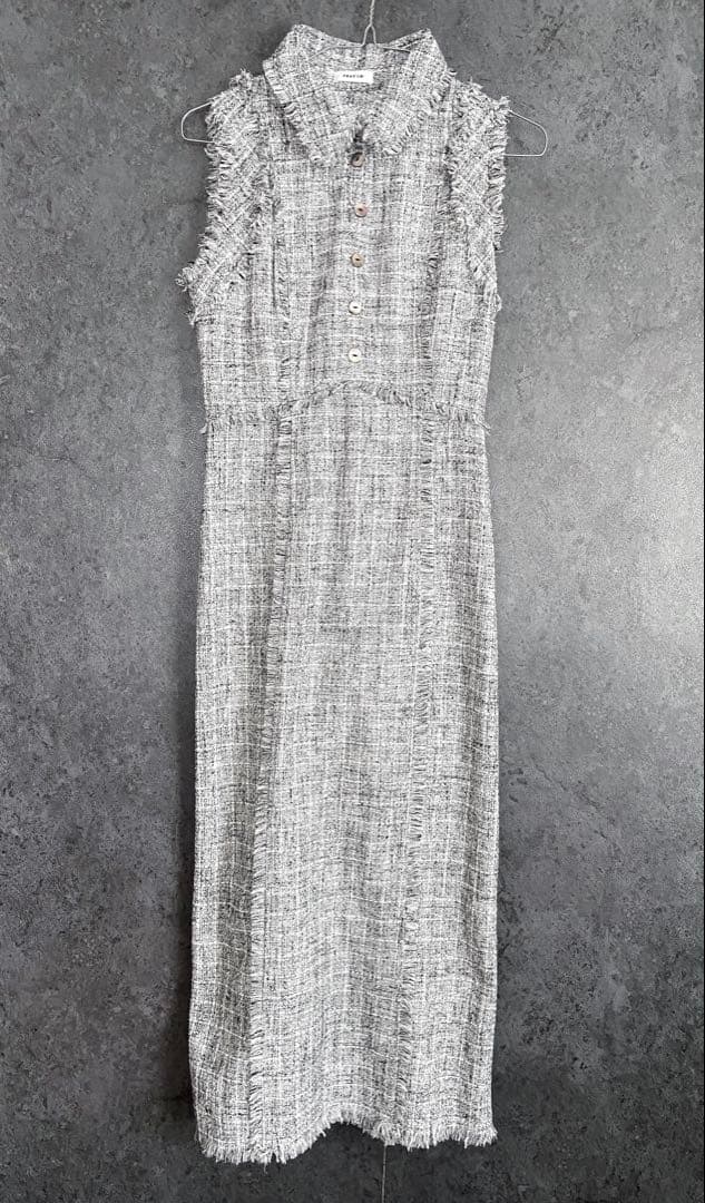 FRAY I.D フリンジデザインツイードポロワンピース ノースリーブ グレー