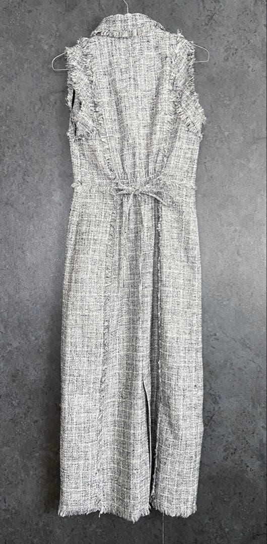 FRAY I.D フリンジデザインツイードポロワンピース ノースリーブ グレー