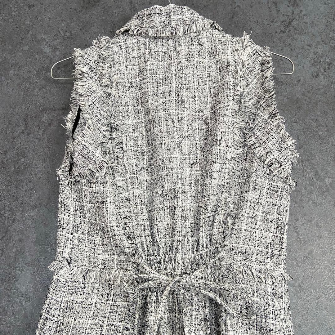 FRAY I.D フリンジデザインツイードポロワンピース ノースリーブ グレー