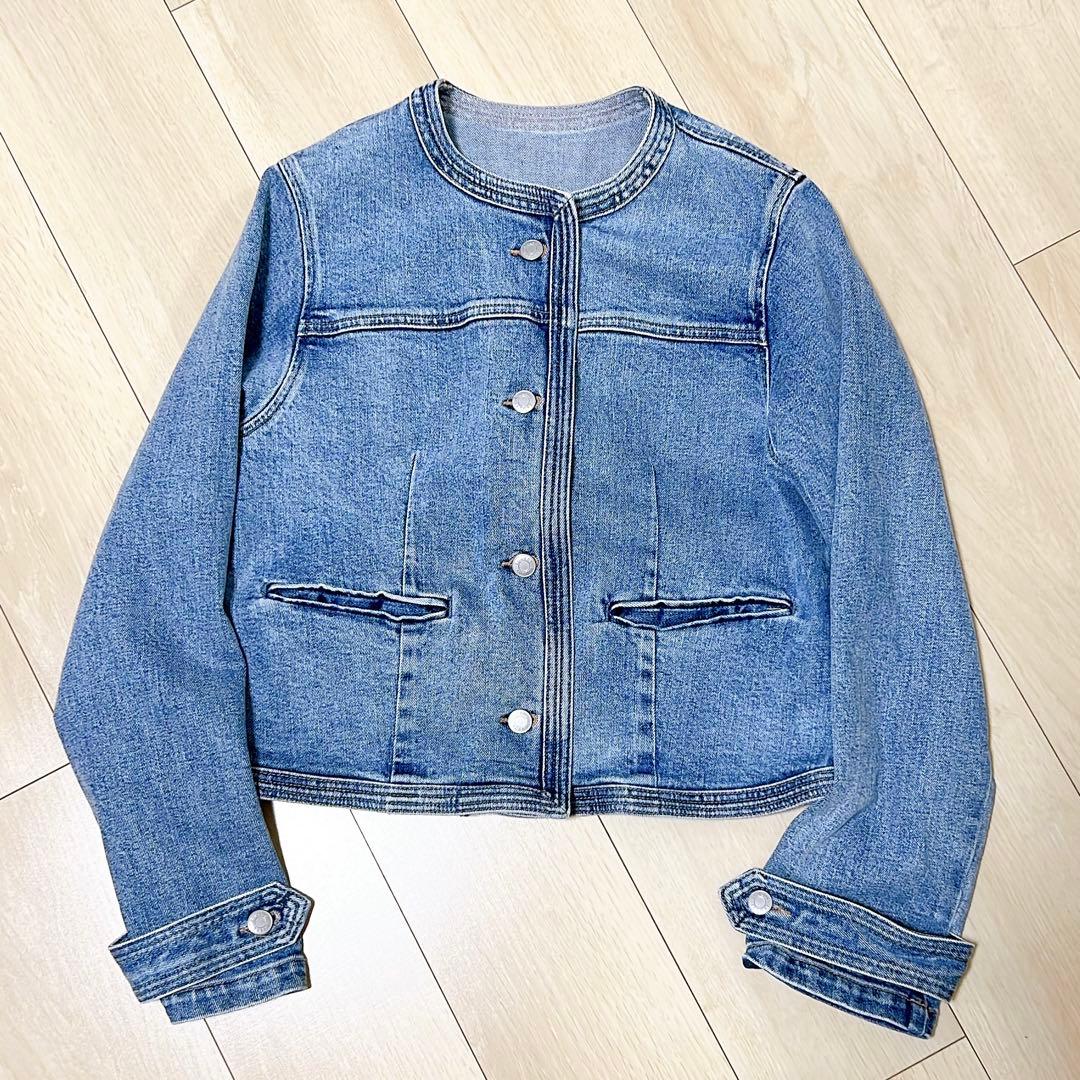 【値下げ‼︎】美品★anuans ノーカラーデニムジャケット ライトブルー