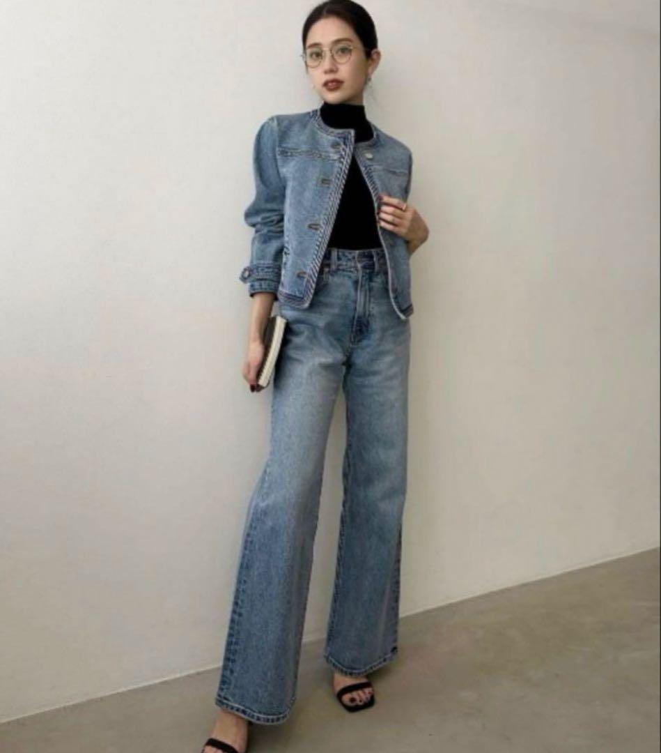 【値下げ‼︎】美品★anuans ノーカラーデニムジャケット ライトブルー