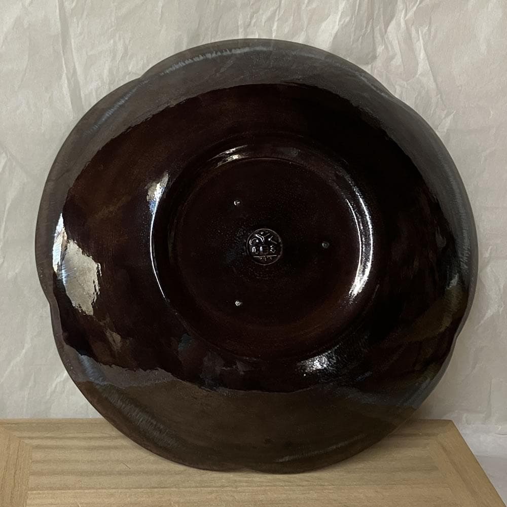 F1390 十四代 永楽善五郎 得全 紫交趾 菓子皿 妙全 識 永田宗伴 書付