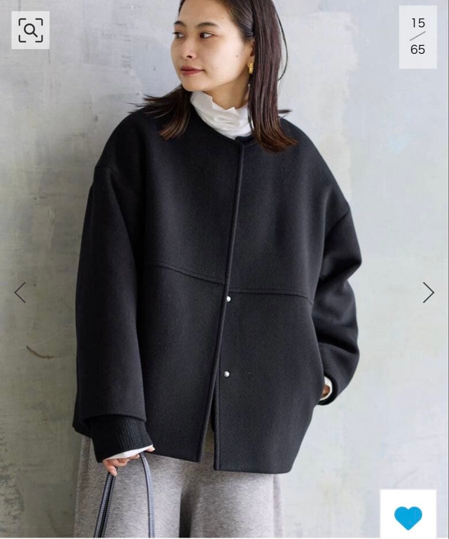 スーパー140ビーバーノーカラーショートコート（グレーA色サイズ36）