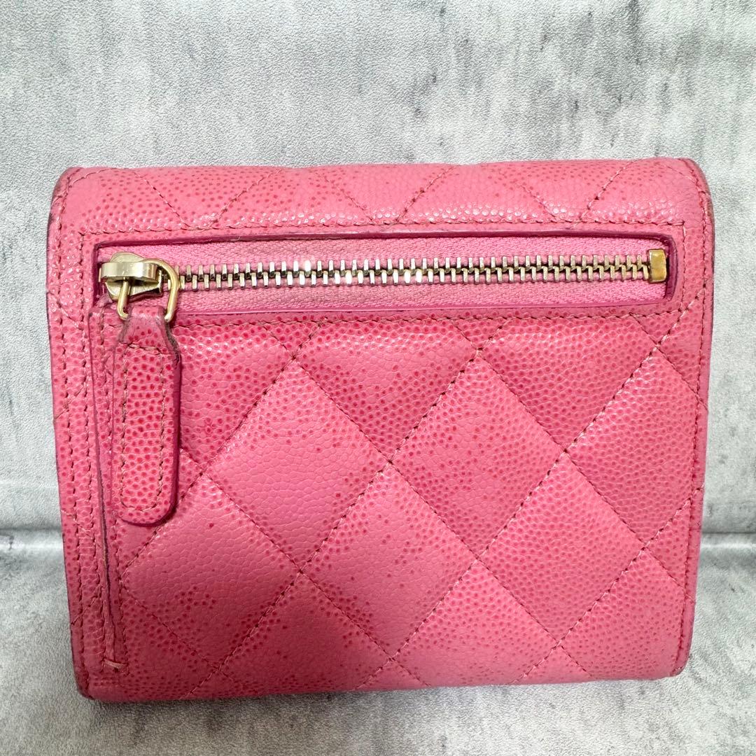 シャネル コンパクト財布 三つ折り財布 ココマーク マトラッセ キャビアスキン