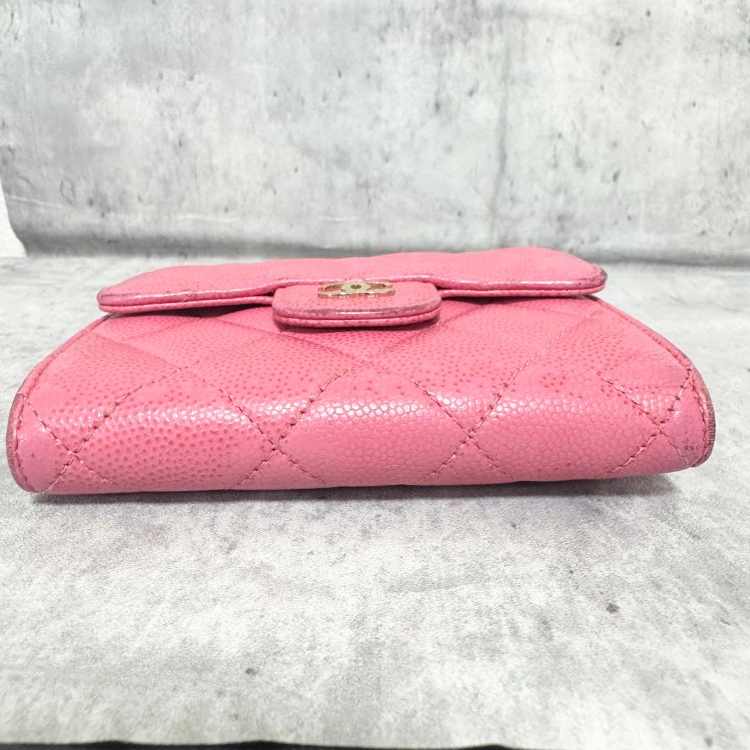 シャネル コンパクト財布 三つ折り財布 ココマーク マトラッセ キャビアスキン