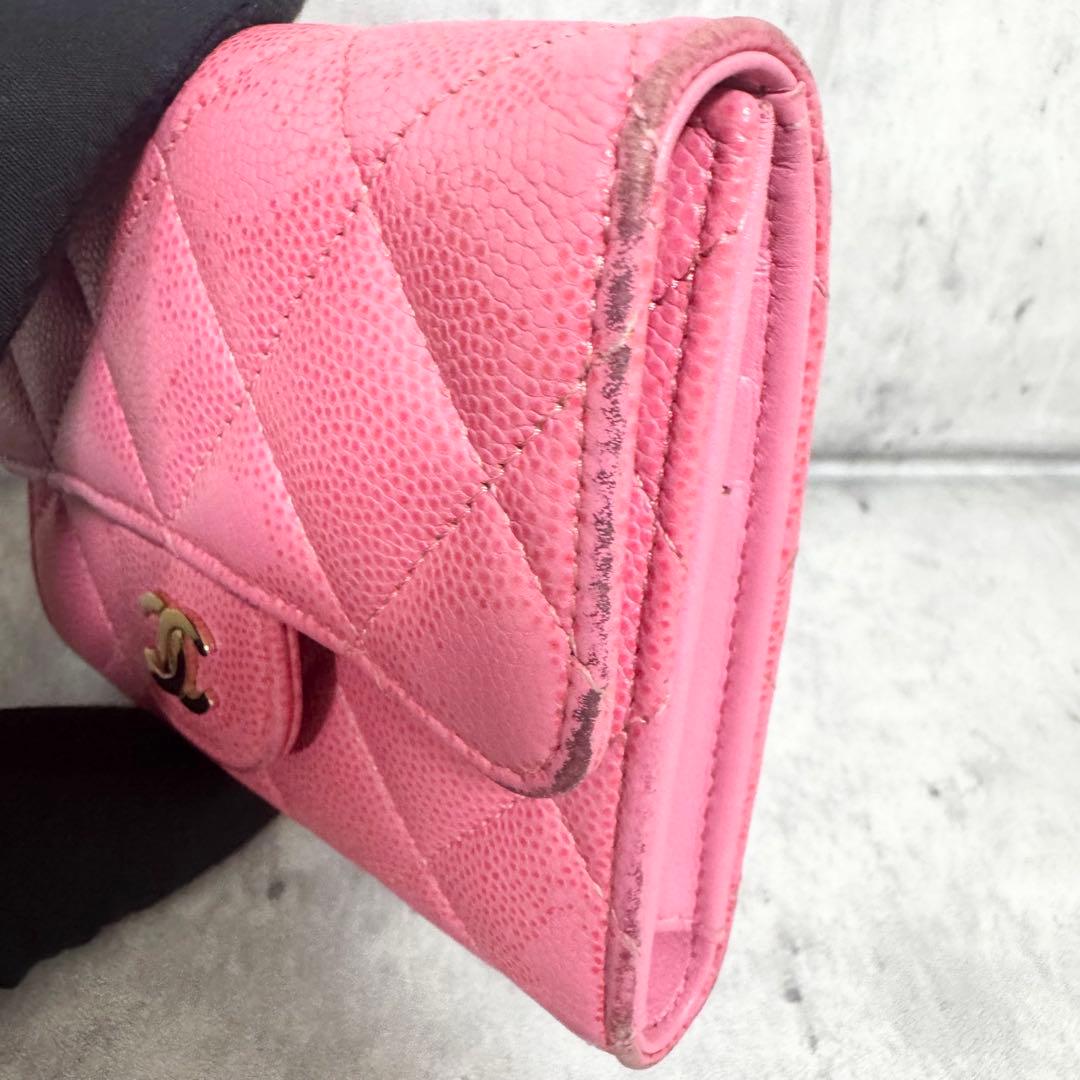 シャネル コンパクト財布 三つ折り財布 ココマーク マトラッセ キャビアスキン