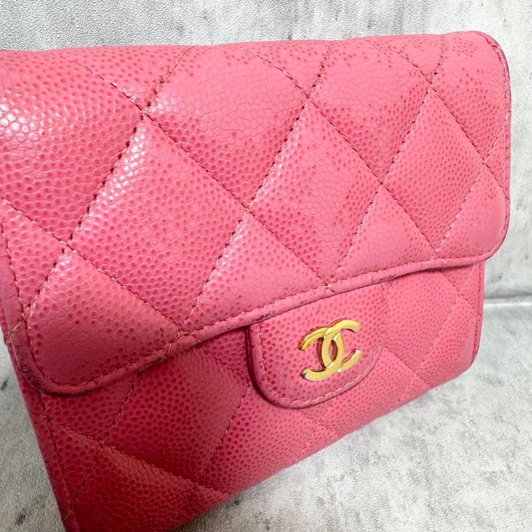 シャネル コンパクト財布 三つ折り財布 ココマーク マトラッセ キャビアスキン