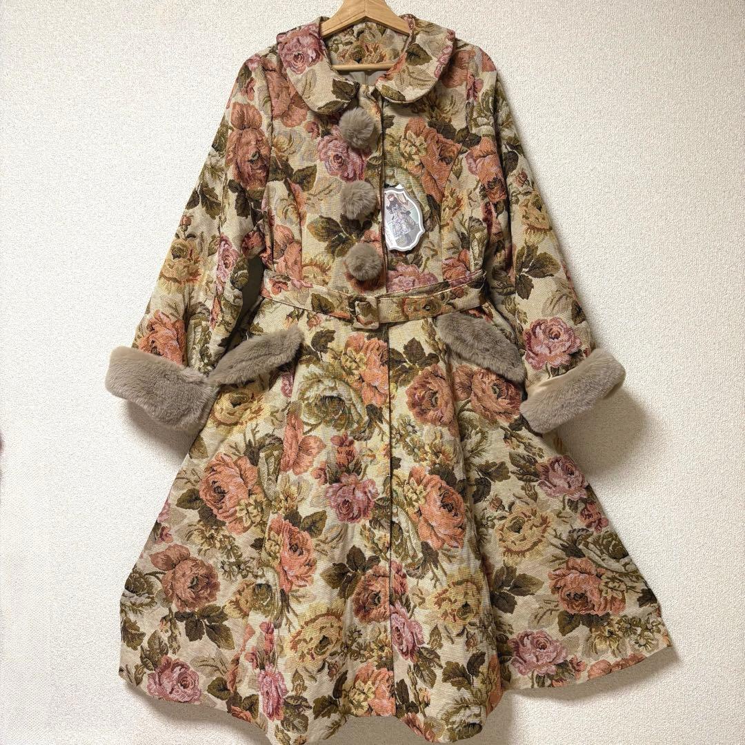 4L❇︎ クラロリくる実 クラシカルゴブランロングコート 大きいサイズ レディース