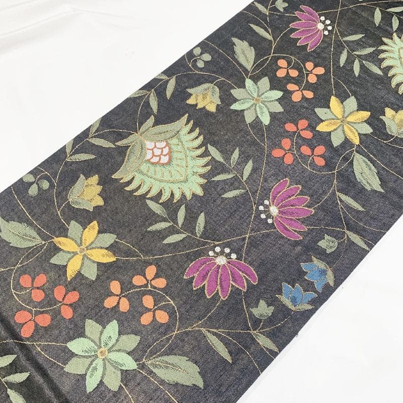 409my100◆勝山織物 植物文 袋帯 更紗 金銀糸◆美品