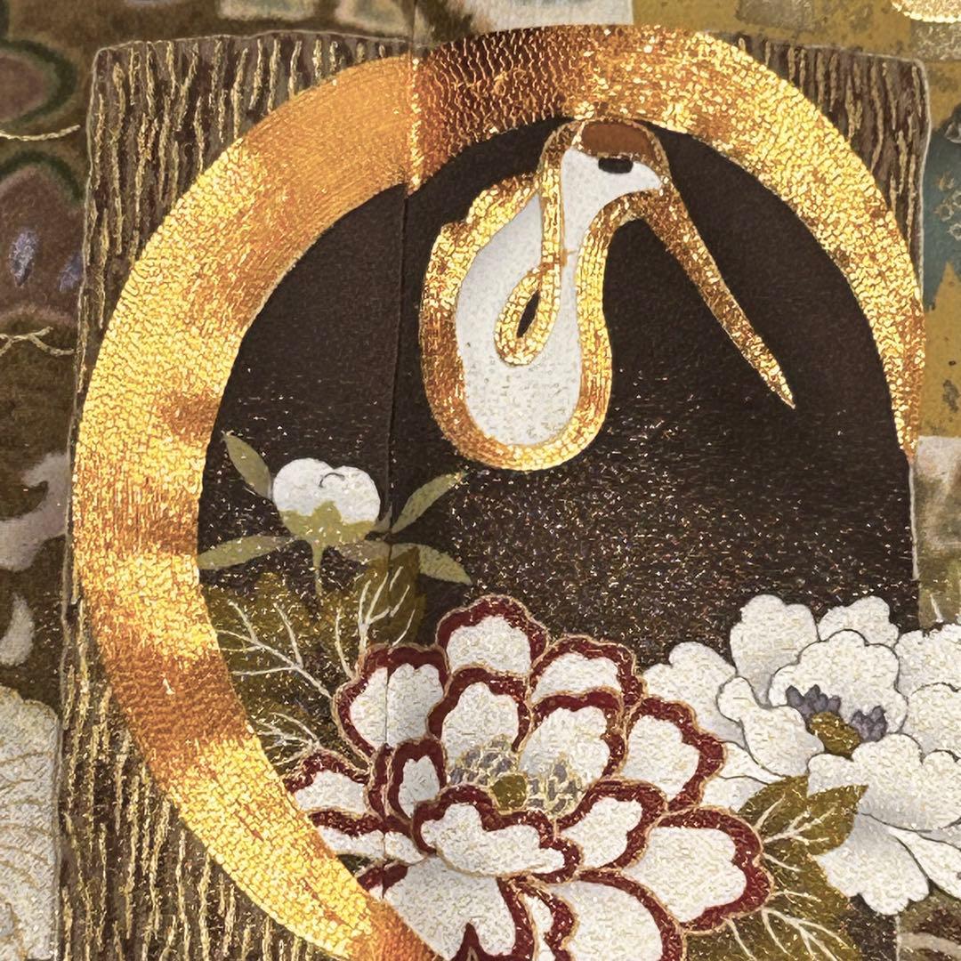 【656】辻が花•鶴 文様 金駒刺繍入り 黒留袖