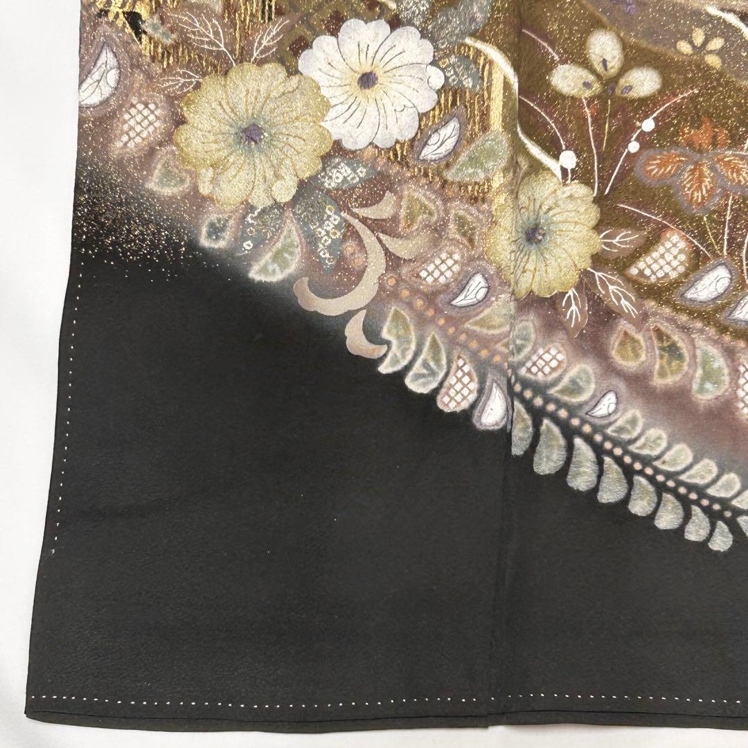 【656】辻が花•鶴 文様 金駒刺繍入り 黒留袖