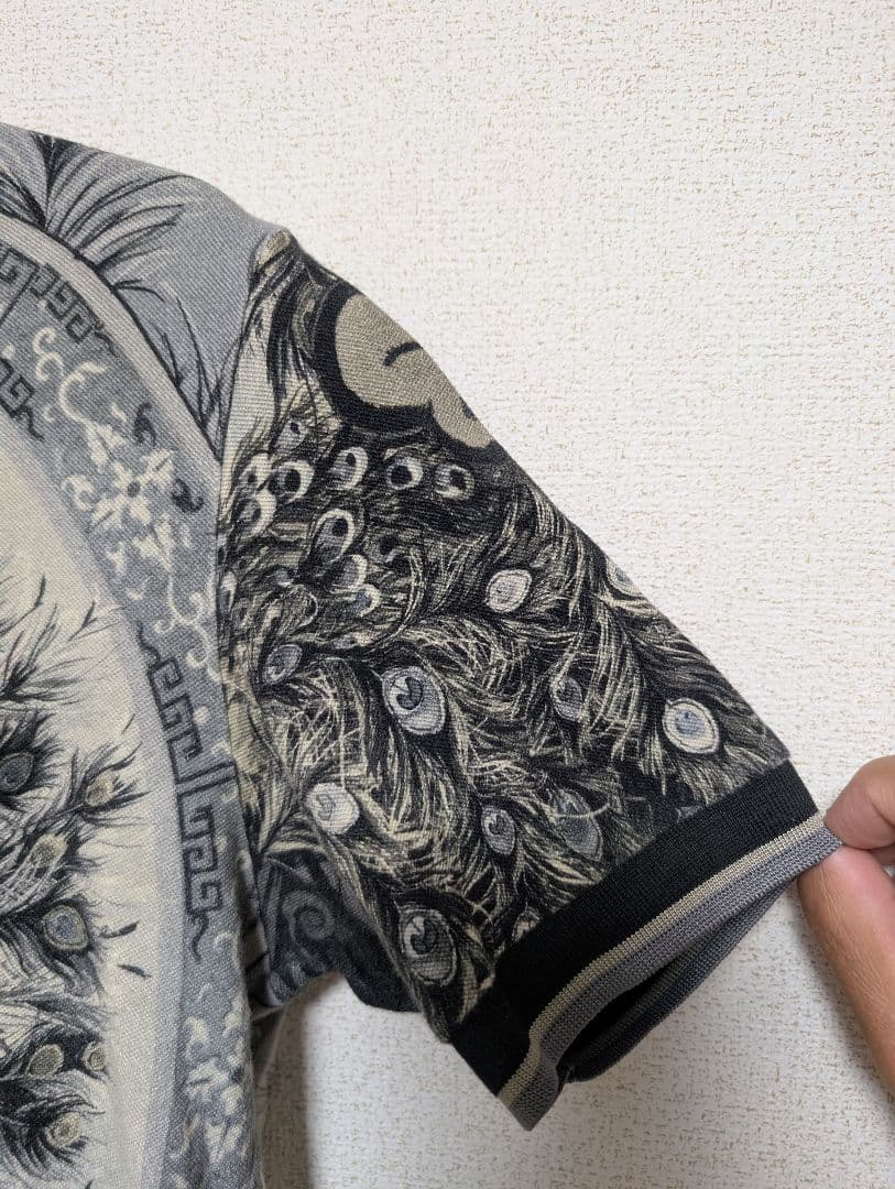 DOLCE&GABBANA　ドルガバ　孔雀デザイン ポロシャツ モノトーン