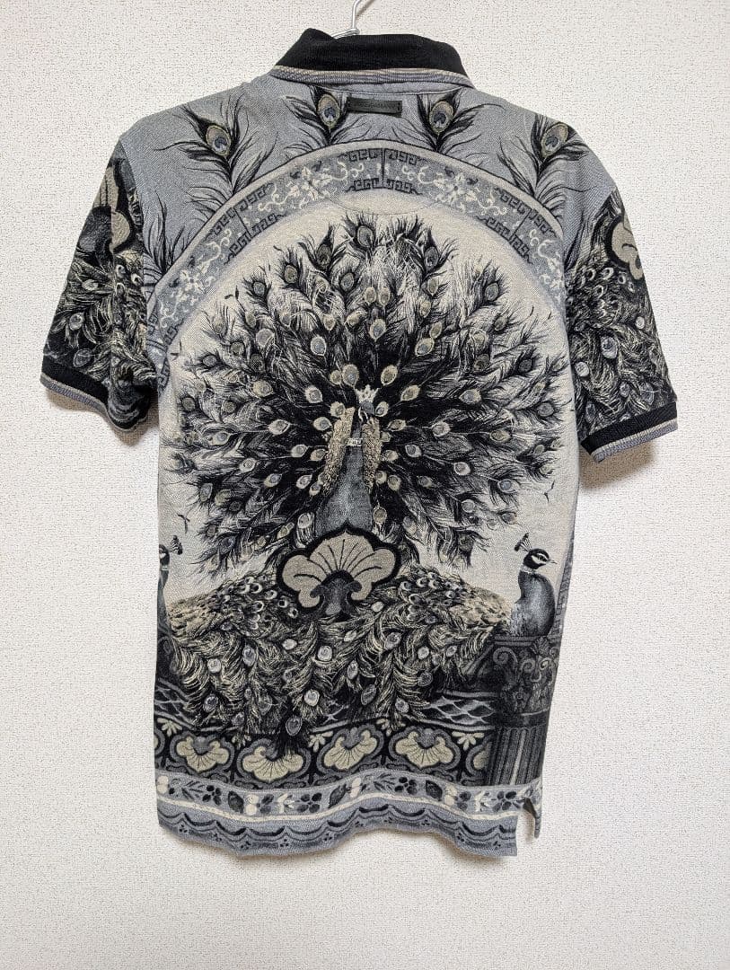 DOLCE&GABBANA　ドルガバ　孔雀デザイン ポロシャツ モノトーン