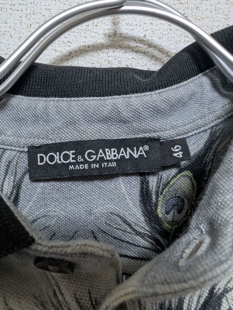 DOLCE&GABBANA　ドルガバ　孔雀デザイン ポロシャツ モノトーン