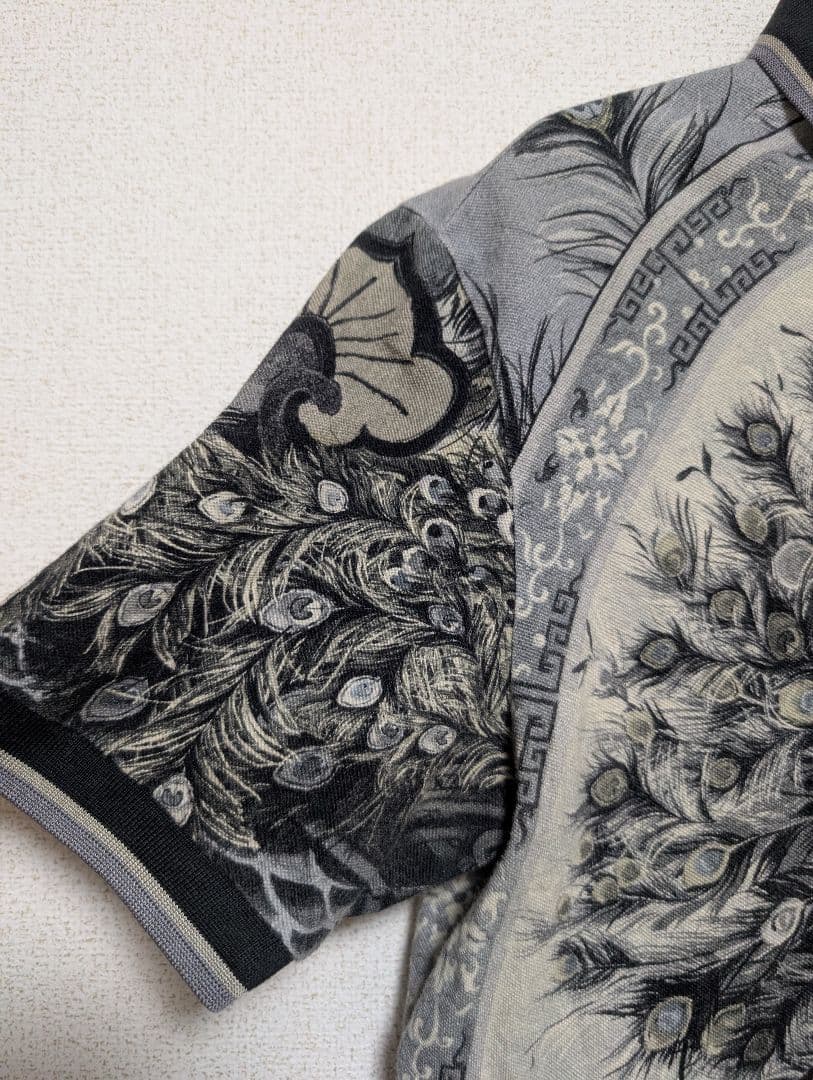 DOLCE&GABBANA　ドルガバ　孔雀デザイン ポロシャツ モノトーン