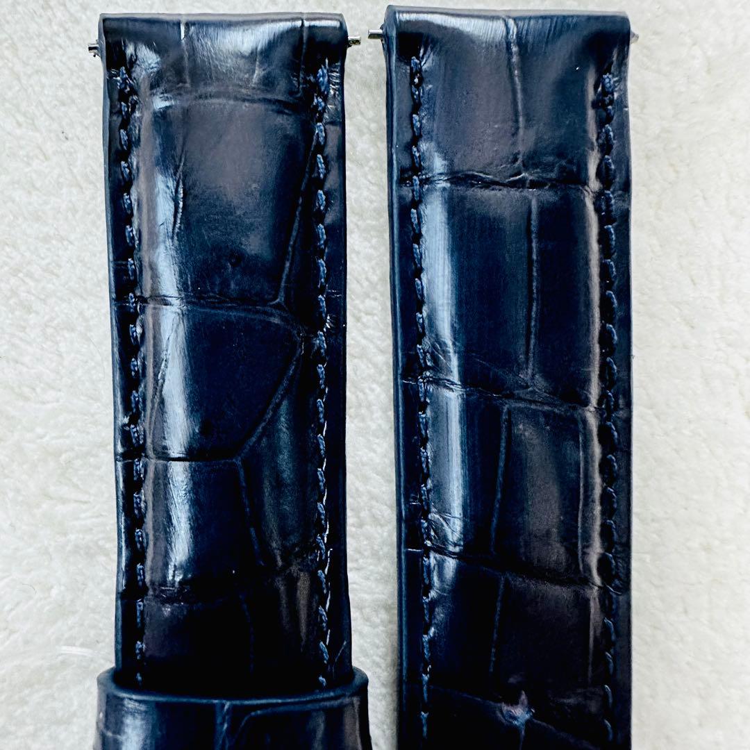 3074#20mm-18mmミッドナイトブルー★本物クロコダイルベルト★スイス製