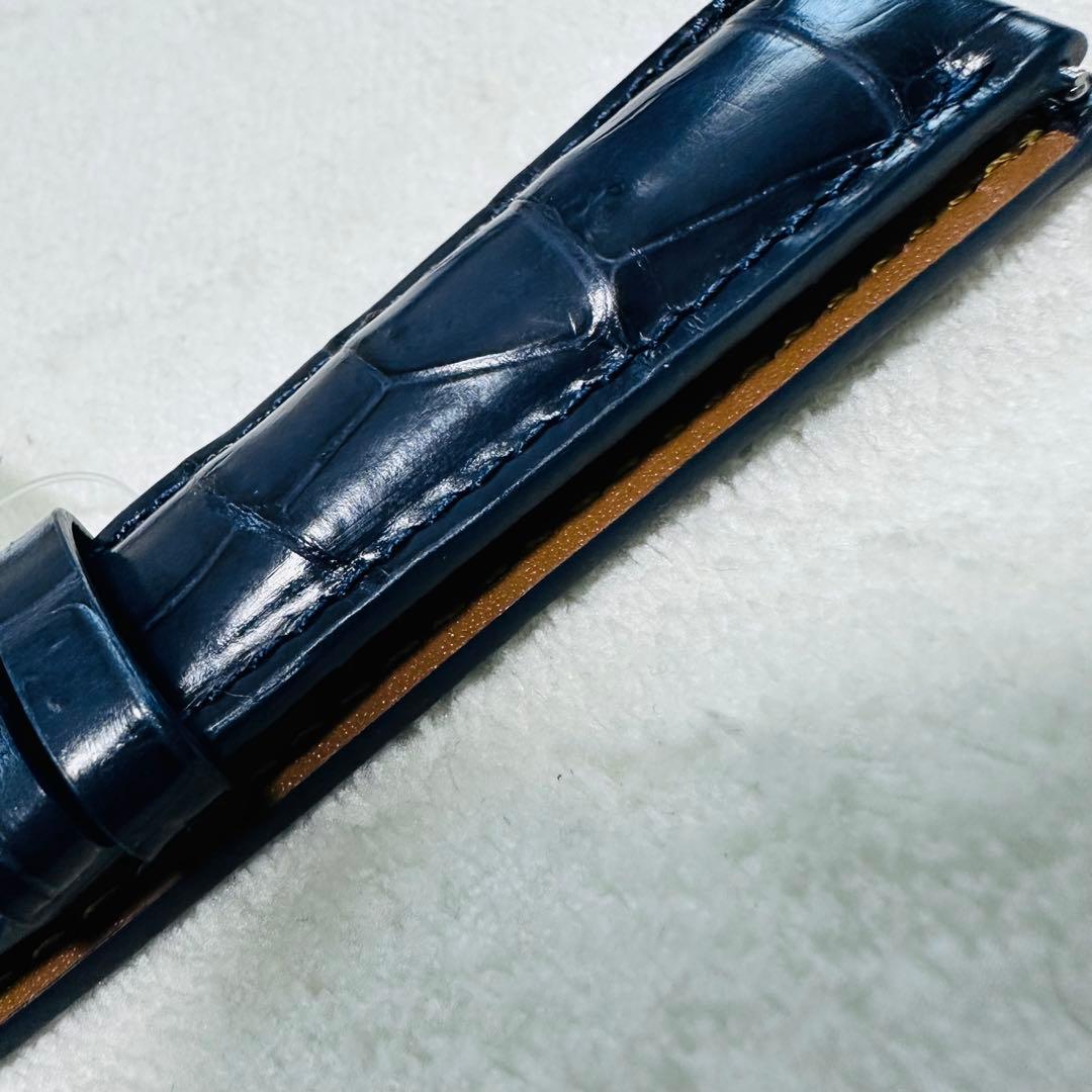 3074#20mm-18mmミッドナイトブルー★本物クロコダイルベルト★スイス製