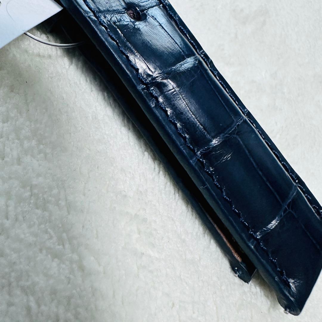 3074#20mm-18mmミッドナイトブルー★本物クロコダイルベルト★スイス製