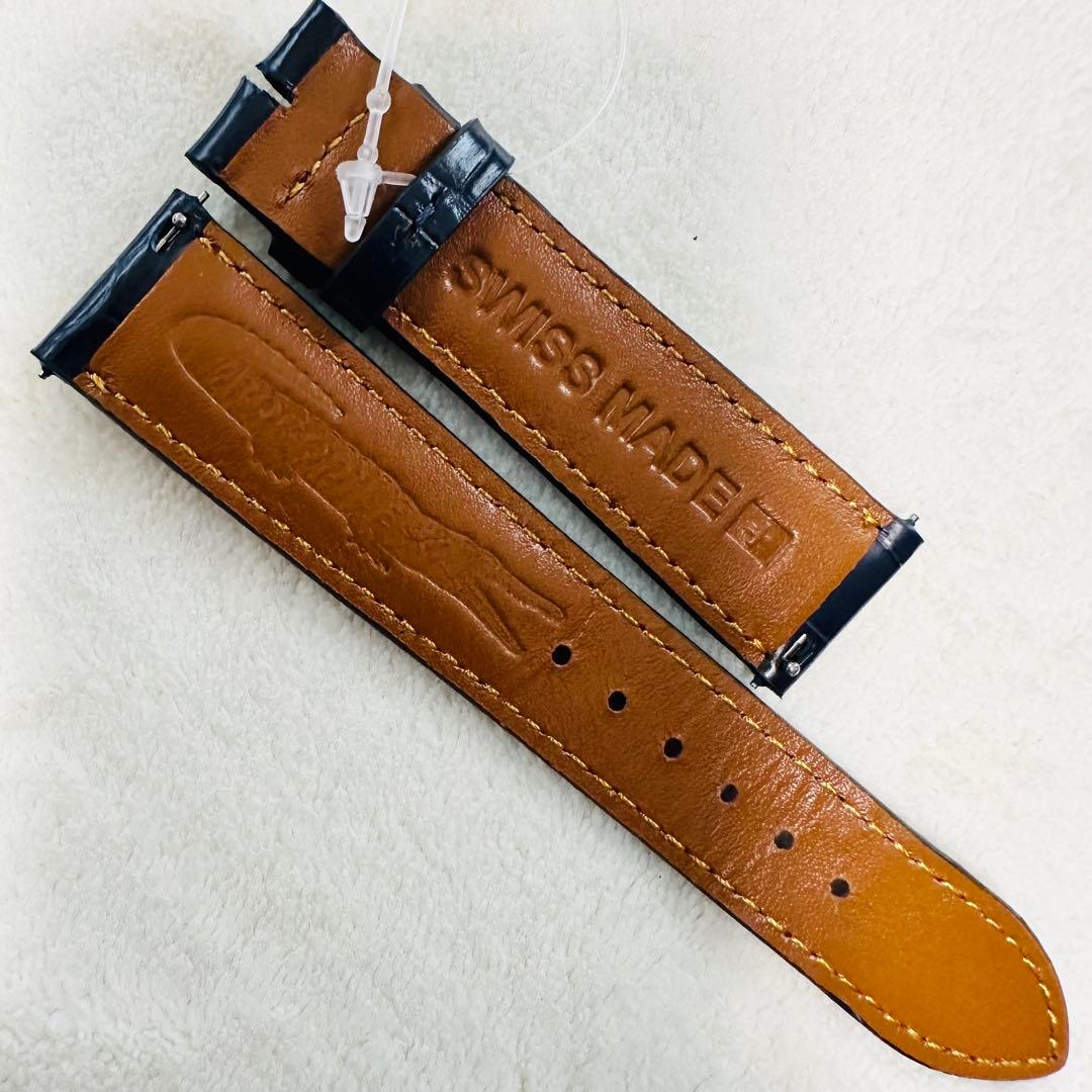 3074#20mm-18mmミッドナイトブルー★本物クロコダイルベルト★スイス製