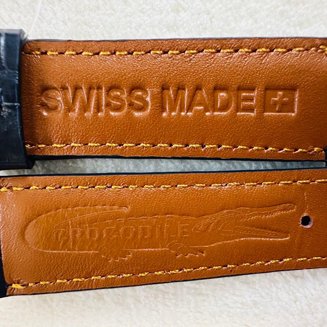 3074#20mm-18mmミッドナイトブルー★本物クロコダイルベルト★スイス製