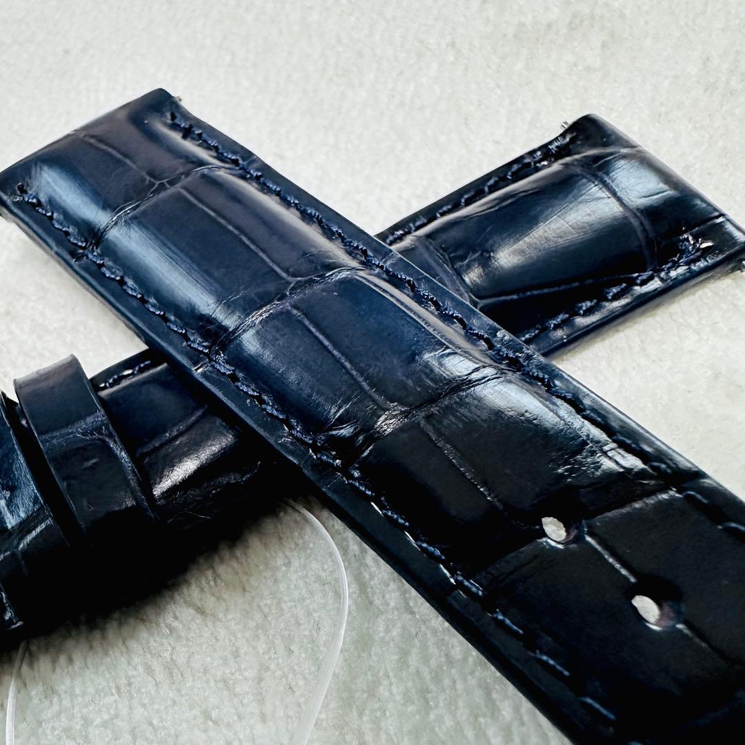 3074#20mm-18mmミッドナイトブルー★本物クロコダイルベルト★スイス製