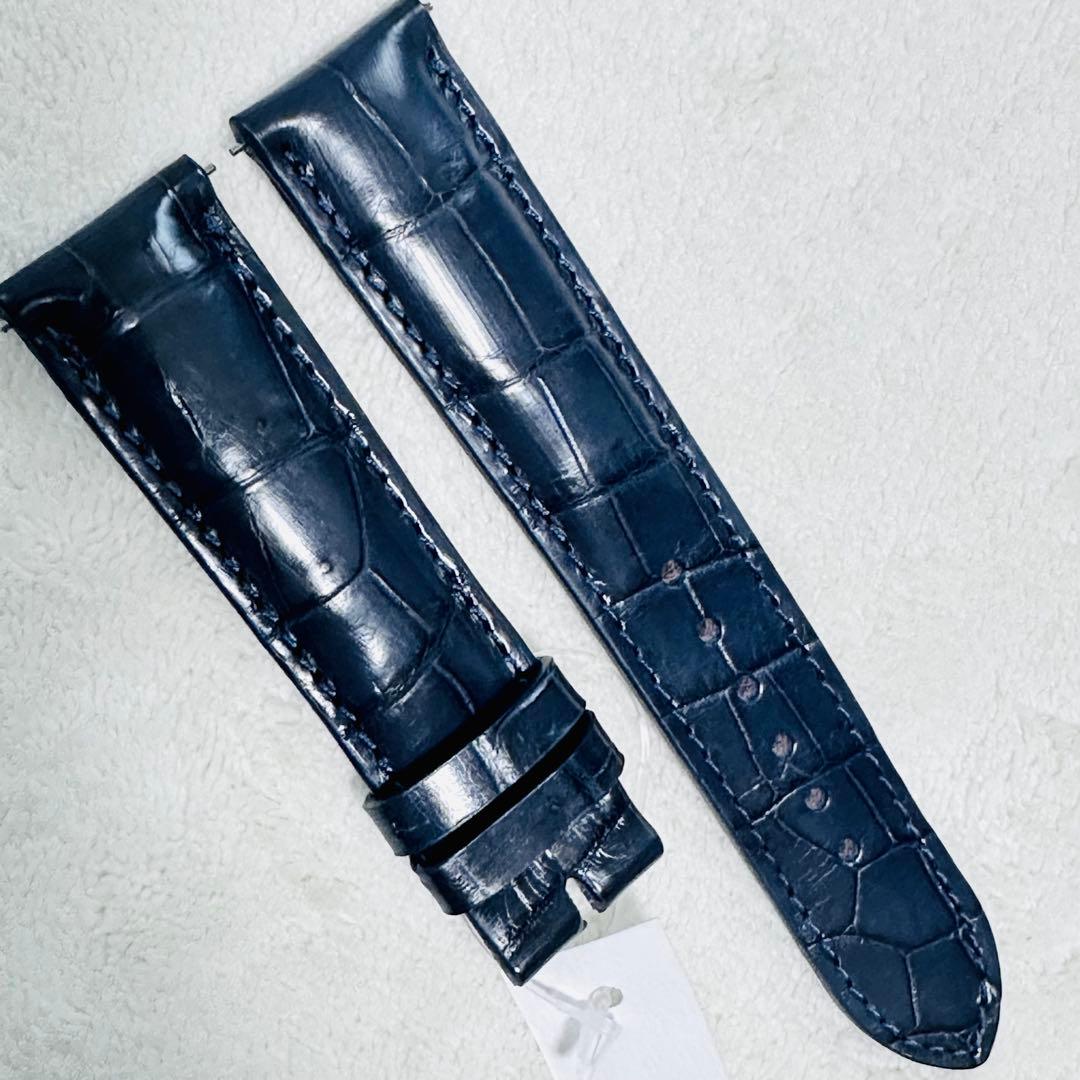 3074#20mm-18mmミッドナイトブルー★本物クロコダイルベルト★スイス製