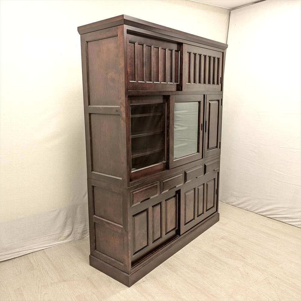 都城民芸　引き戸　幅 150　水屋箪笥　食器棚　キッチンボード　キャビネット