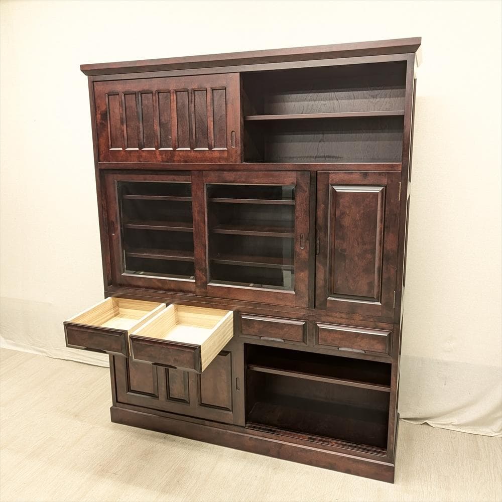 都城民芸　引き戸　幅 150　水屋箪笥　食器棚　キッチンボード　キャビネット