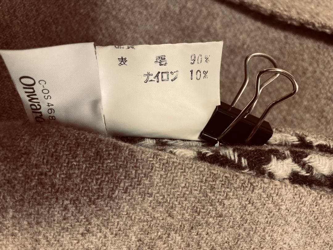 オンワード　防寒　昭和レトロ　ベージュ系　フード付きリバーシブル　マント　ケープ