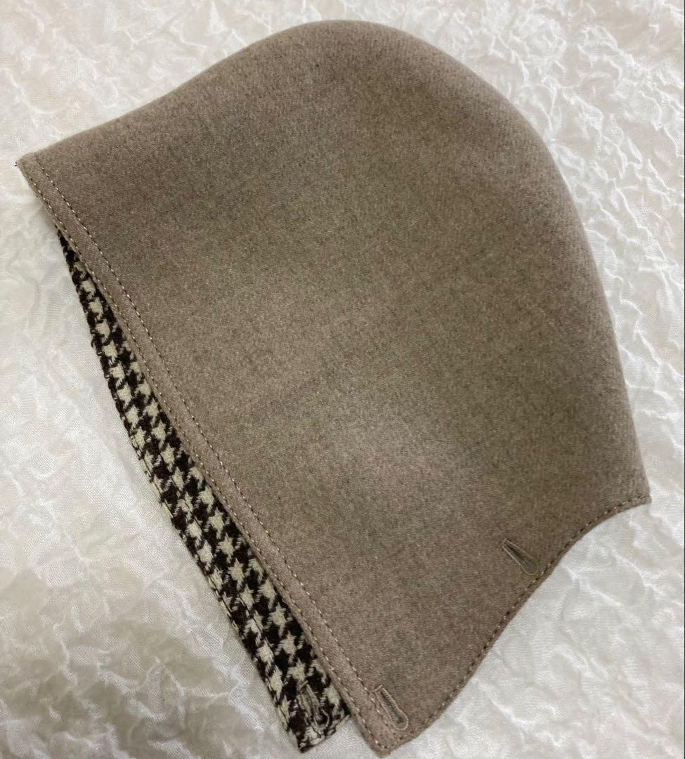 オンワード　防寒　昭和レトロ　ベージュ系　フード付きリバーシブル　マント　ケープ