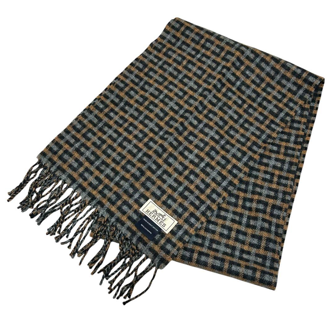 HERMES エルメス　マフラー　総柄　Hエコセ　カシミヤ