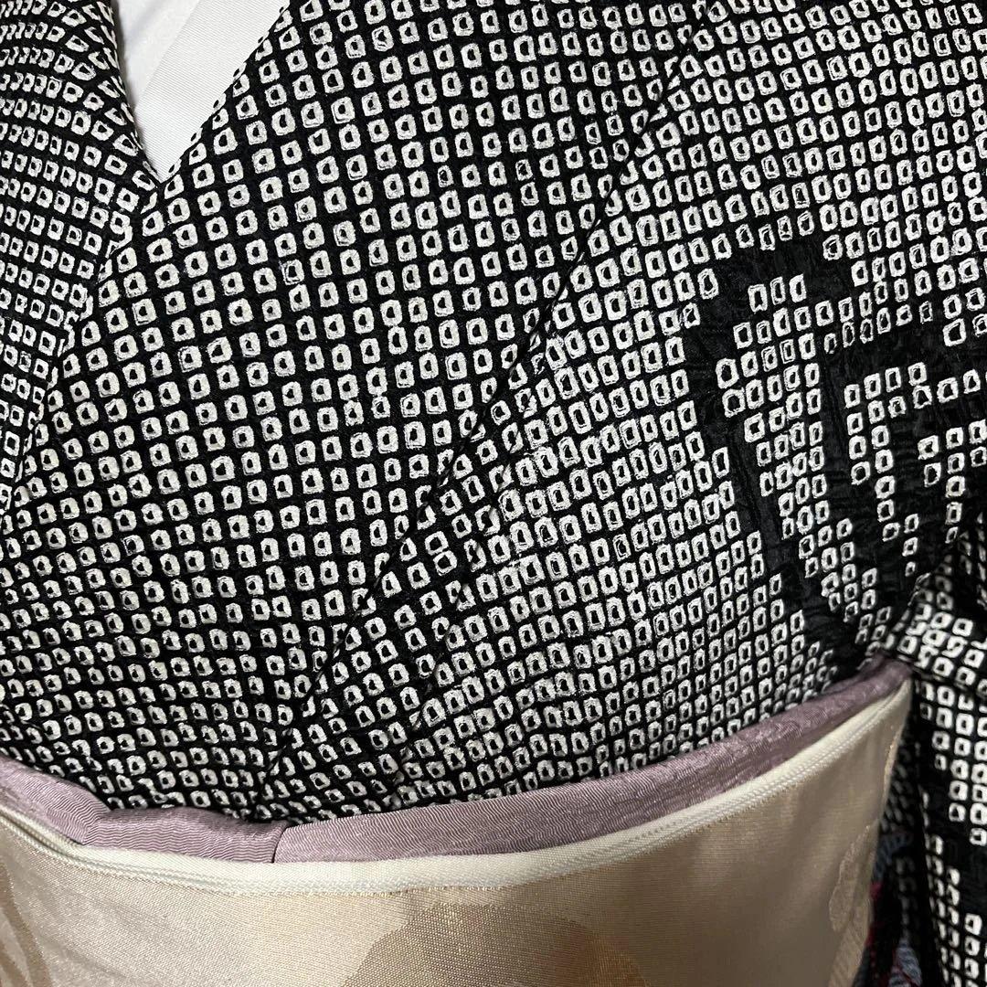 付け下げ訪問着　総絞り　モノトーン　刺繍　 身丈155裄65