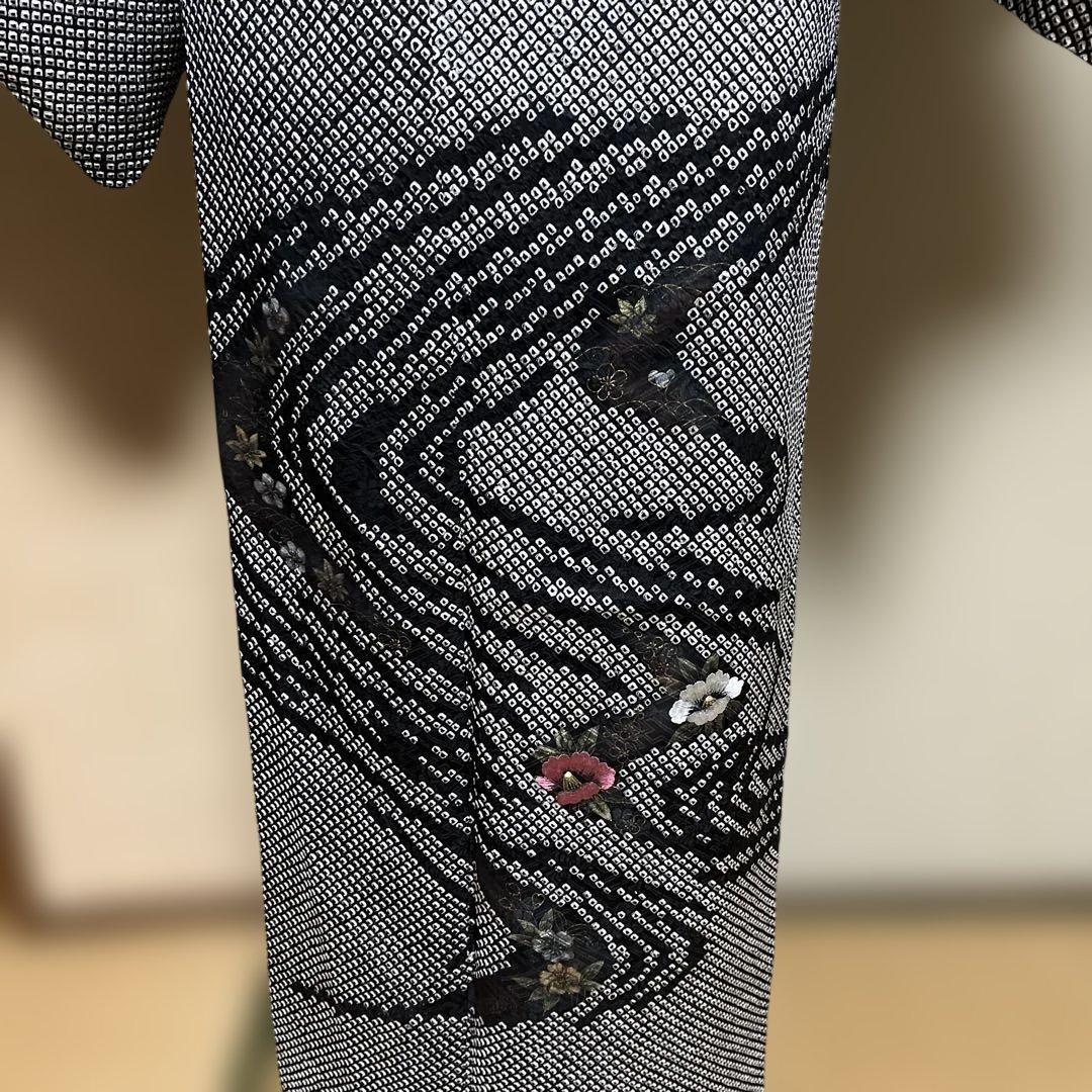 付け下げ訪問着　総絞り　モノトーン　刺繍　 身丈155裄65