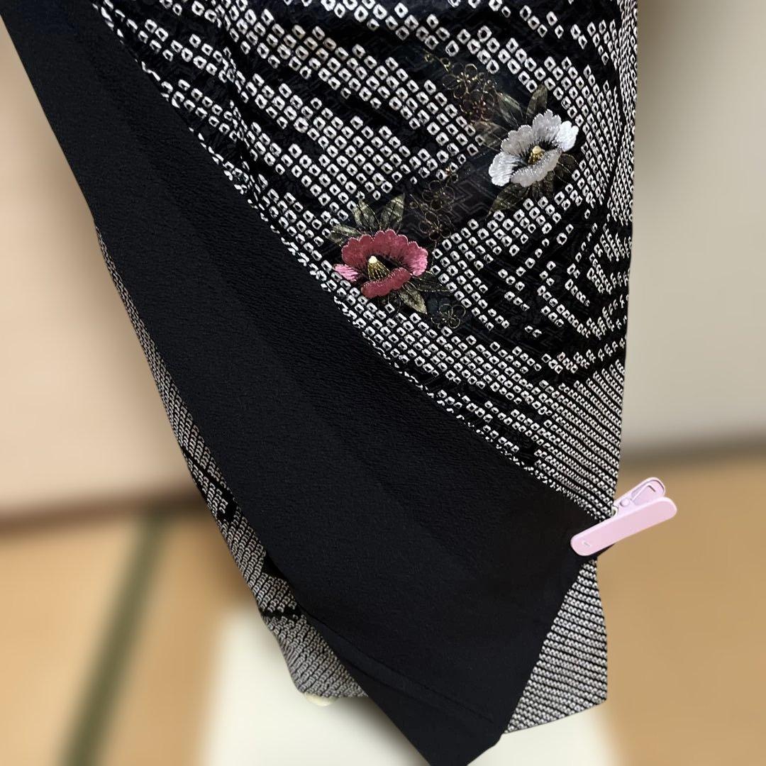 付け下げ訪問着　総絞り　モノトーン　刺繍　 身丈155裄65