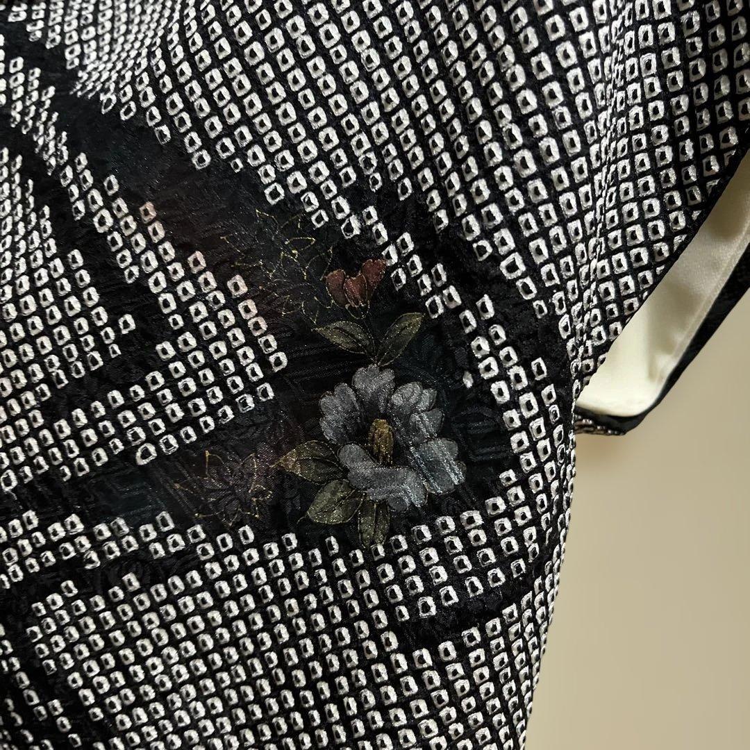 付け下げ訪問着　総絞り　モノトーン　刺繍　 身丈155裄65