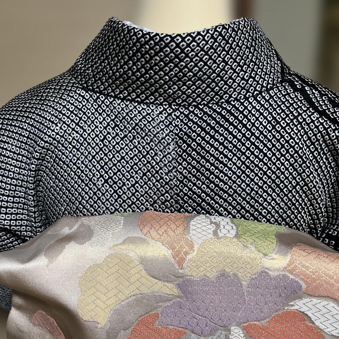 付け下げ訪問着　総絞り　モノトーン　刺繍　 身丈155裄65