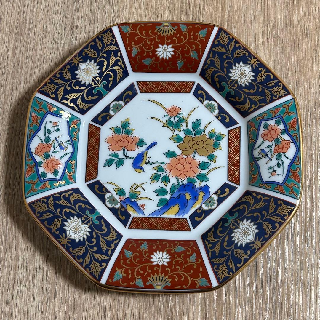 【元箱 未使用】　有田焼　青藍窯　古伊万里紋 絵変り　八角皿　5枚揃