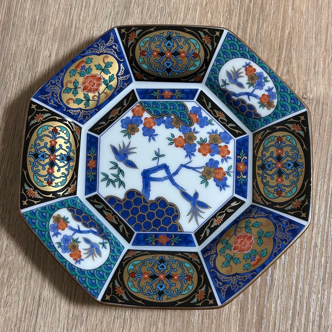 【元箱 未使用】　有田焼　青藍窯　古伊万里紋 絵変り　八角皿　5枚揃