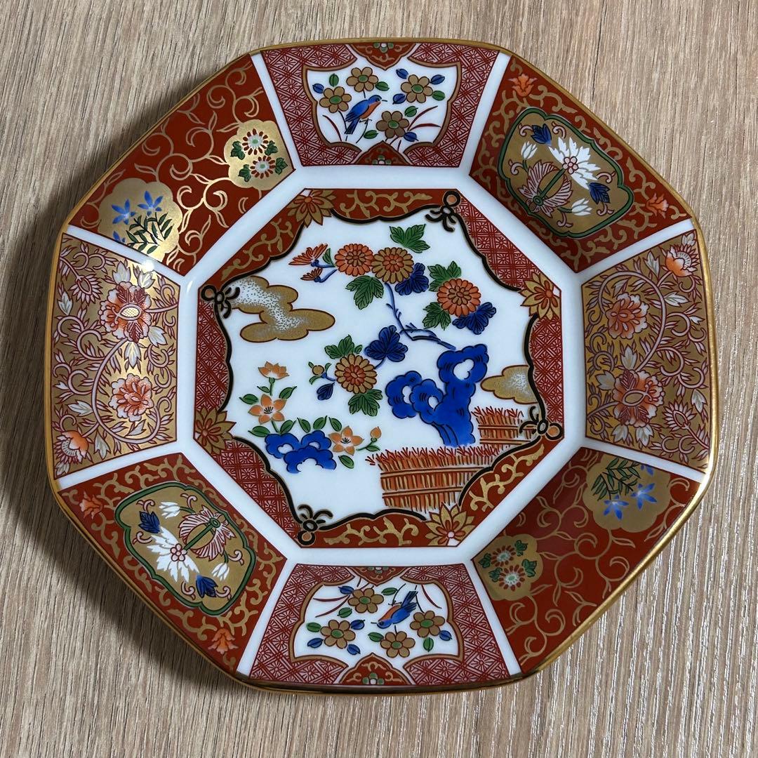 【元箱 未使用】　有田焼　青藍窯　古伊万里紋 絵変り　八角皿　5枚揃