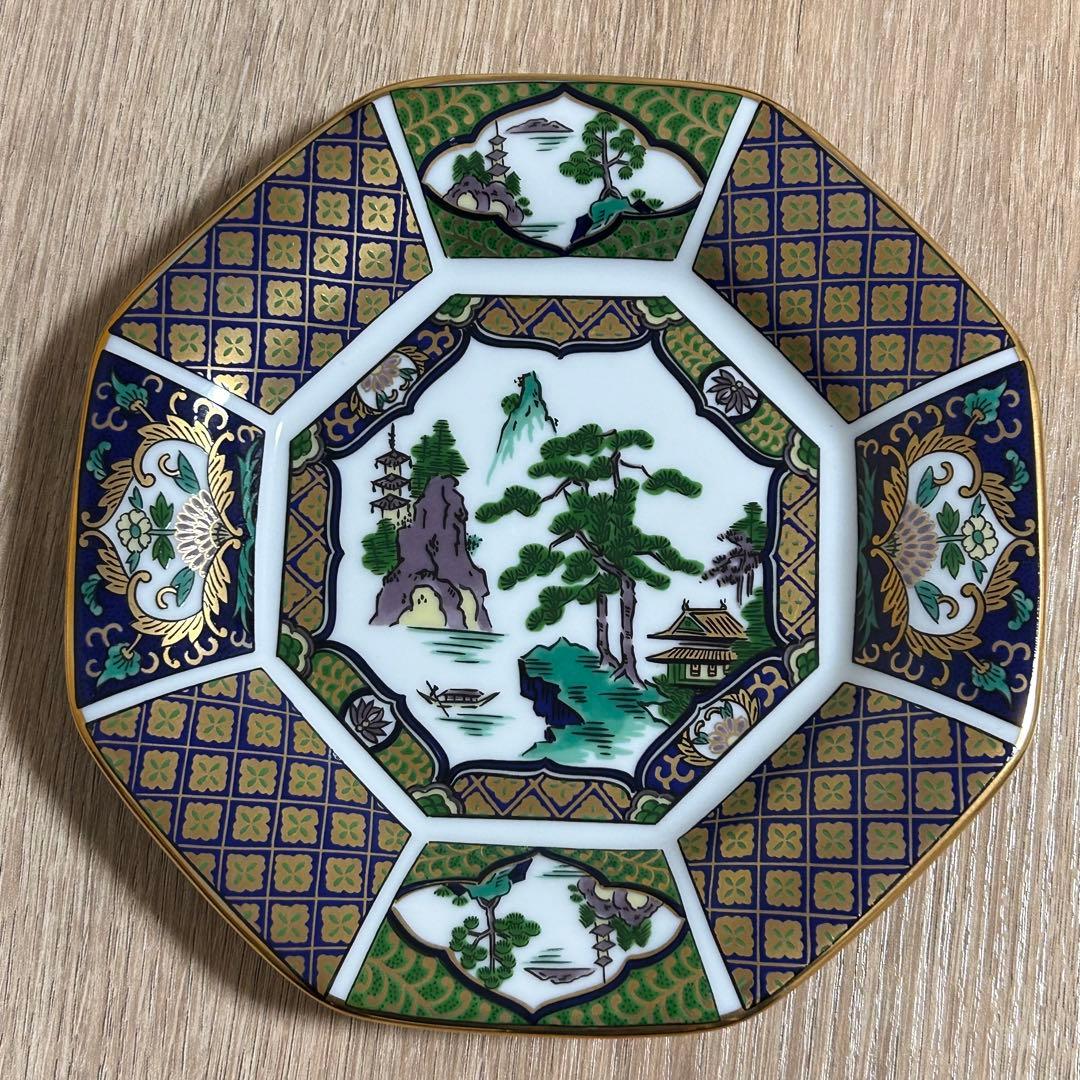 【元箱 未使用】　有田焼　青藍窯　古伊万里紋 絵変り　八角皿　5枚揃