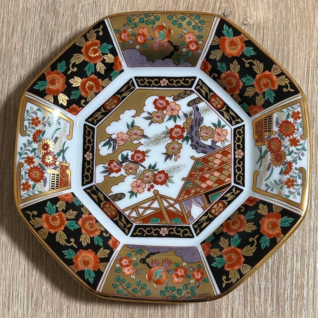 【元箱 未使用】　有田焼　青藍窯　古伊万里紋 絵変り　八角皿　5枚揃