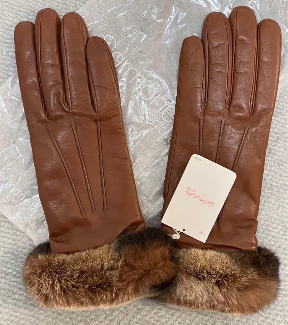 新品タグ付き　サルモネータ　Sermoneta ブラウンファー付き裏カシミヤ　7