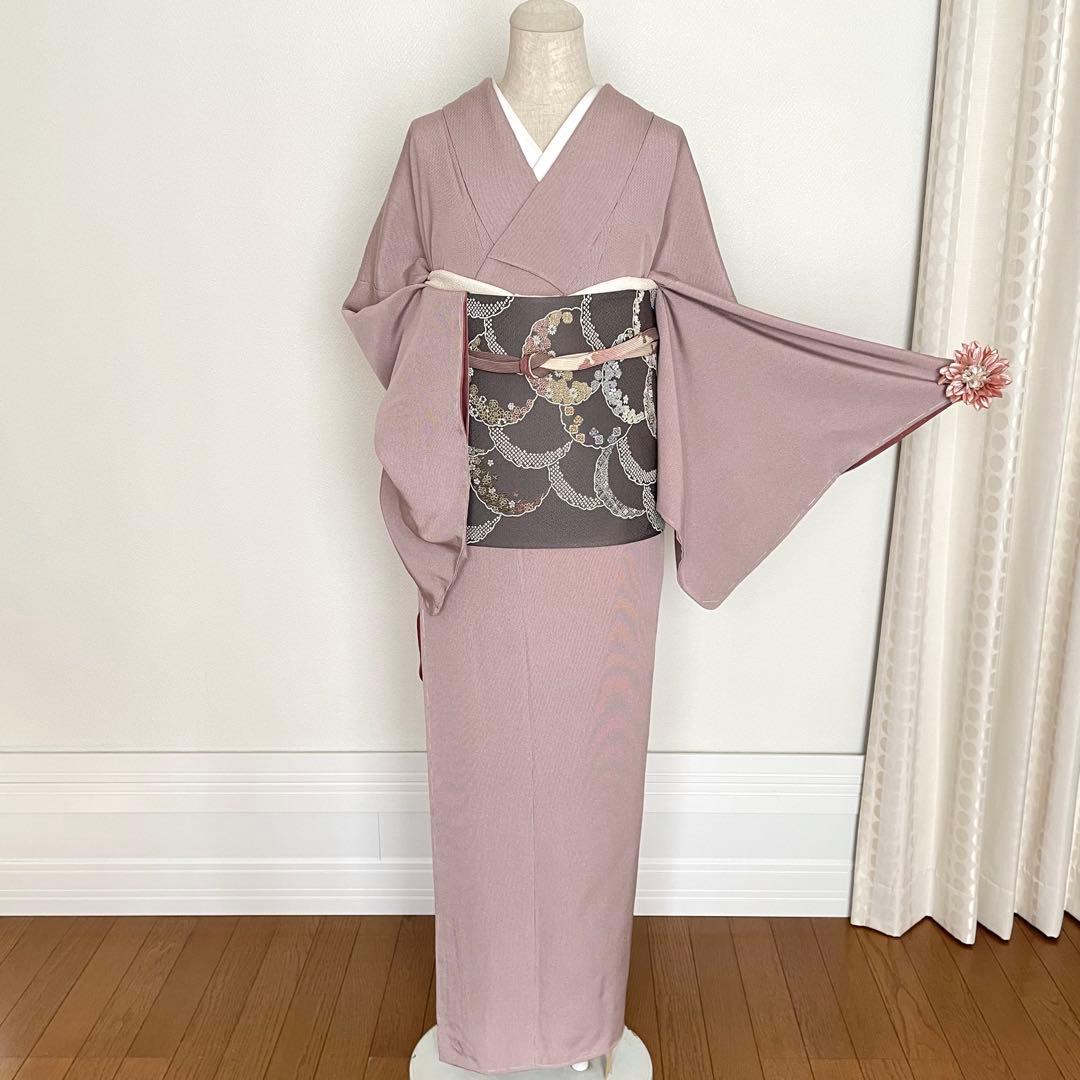 ねここねこねこ様リクエストしつけ付き 万筋江戸小紋正絹着物帯セットと唐織袋帯