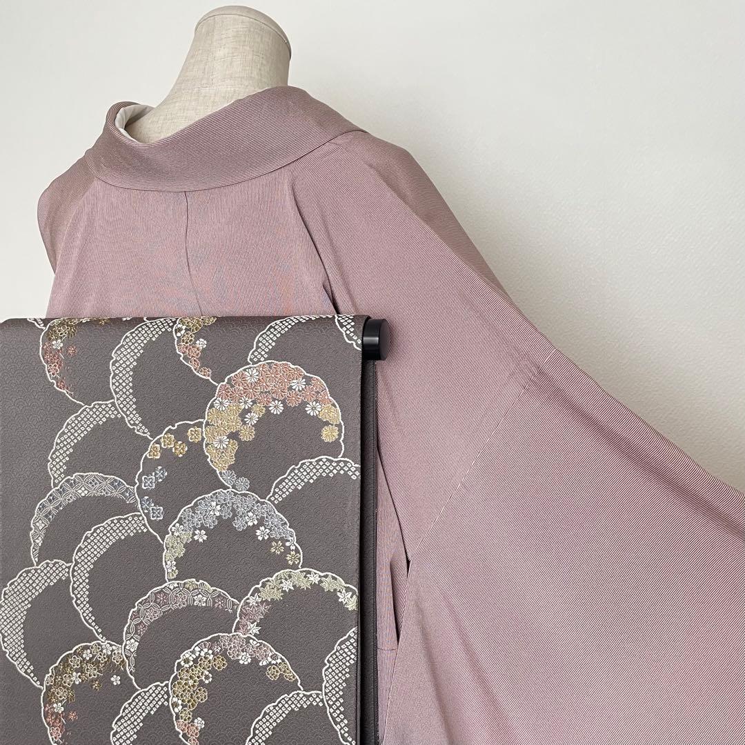 ねここねこねこ様リクエストしつけ付き 万筋江戸小紋正絹着物帯セットと唐織袋帯