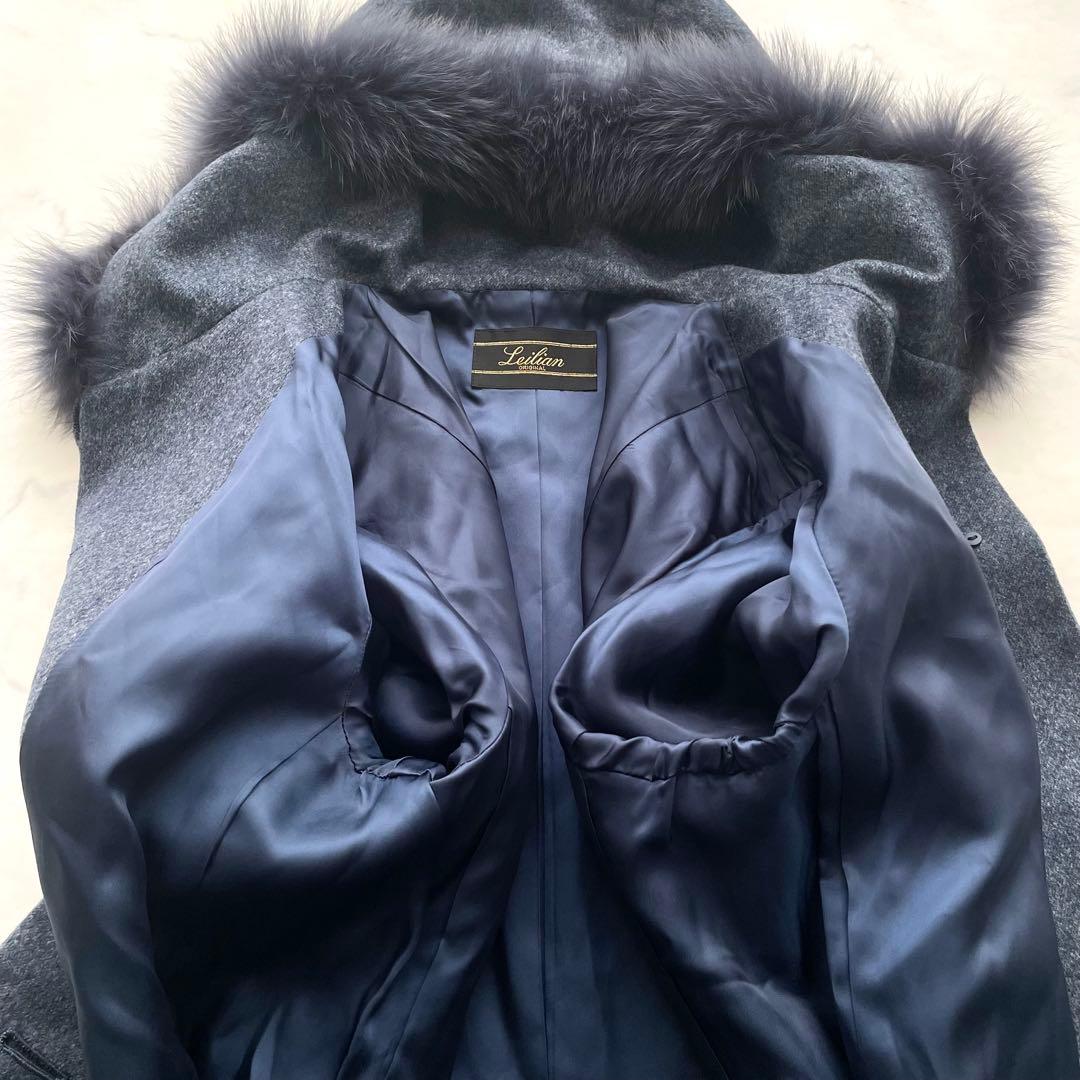 未使用級　レリアン　カシミヤ100% フォックスファー　フーデットコート　9号