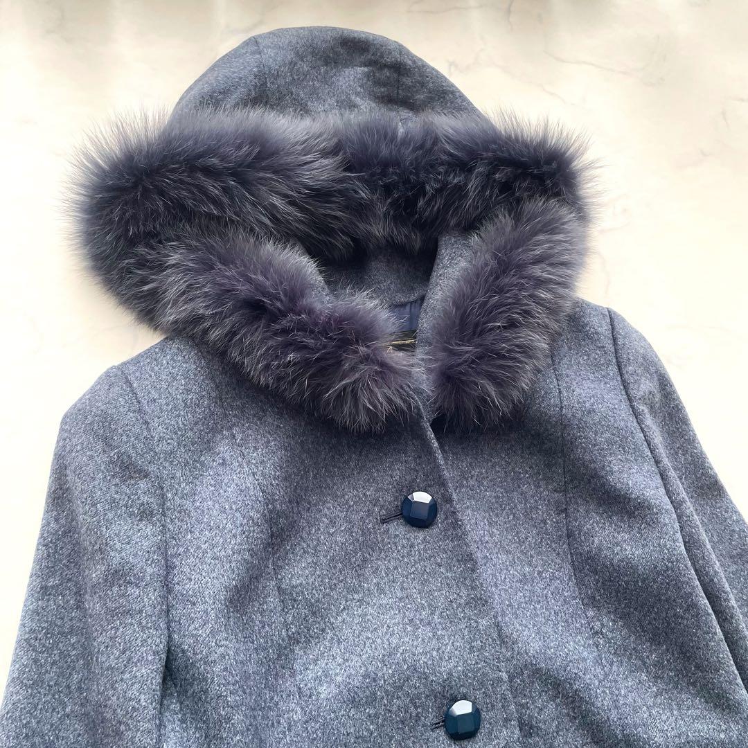 未使用級　レリアン　カシミヤ100% フォックスファー　フーデットコート　9号