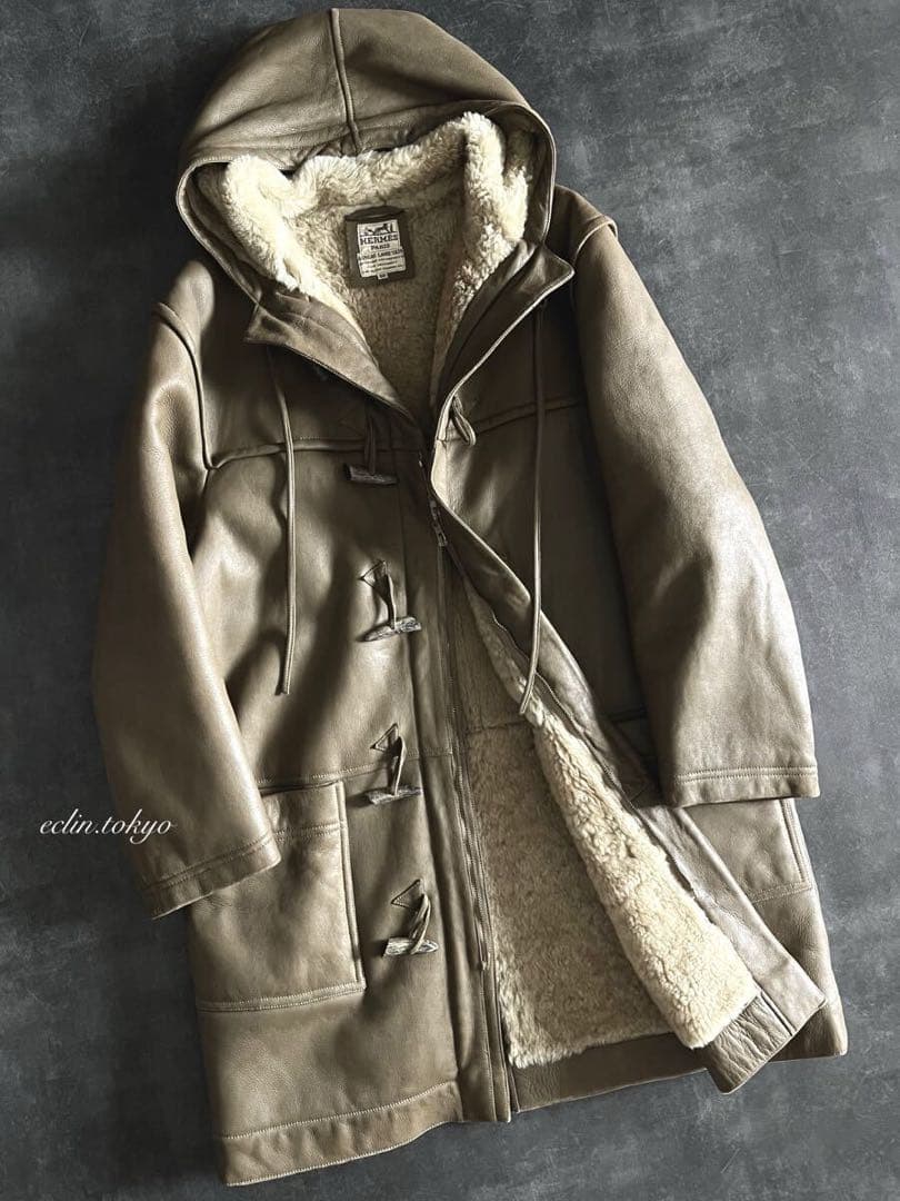 HERMES VINTAGE《最高級ムートンレザー毛皮》ダッフルコートE4547
